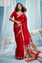 Sandhya Red Munga Silk Handloom Weaving Zari Work  Ready to Wear Saree