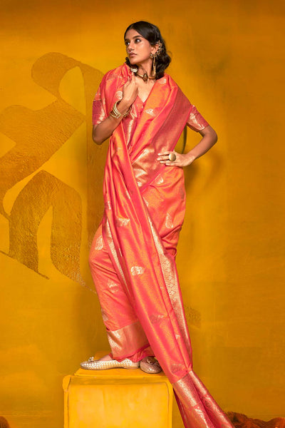 Giana Orange Two-Tone Handloom Weaving Silk One Minute Saree