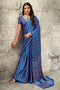 Karishma True Blue Modal Satin Ajrakh Print Ready to Wear Saree