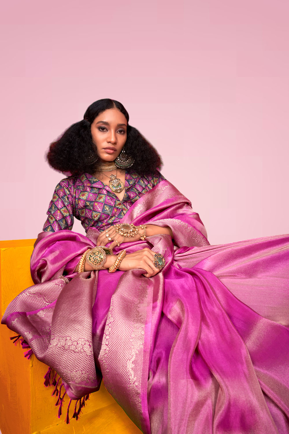 Laila Purple Pure Viscose Zari Tissue One Minute Saree