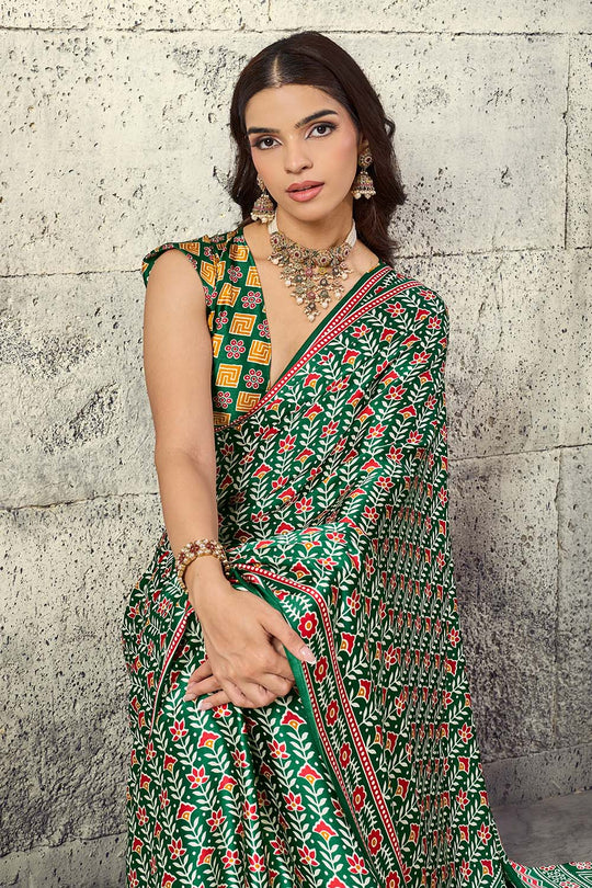 Penny Green Modal Satin Ajrakh Print Ready to Wear Saree