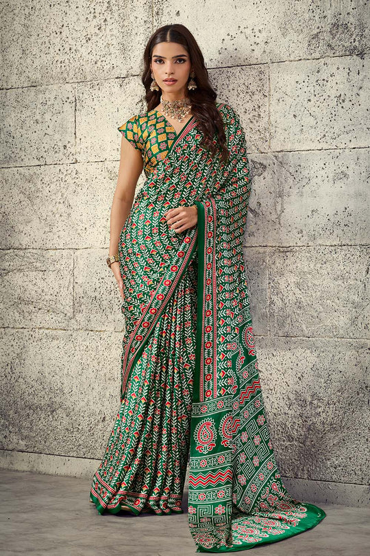 Penny Green Modal Satin Ajrakh Print Ready to Wear Saree