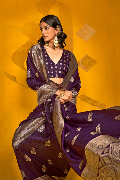 Giana Purple Two Tone Handloom Weaving Silk One Minute Saree