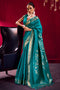 Nargis Teal Green Satin Linen Handloom Weaving Silk Ready to Wear One Minute Saree
