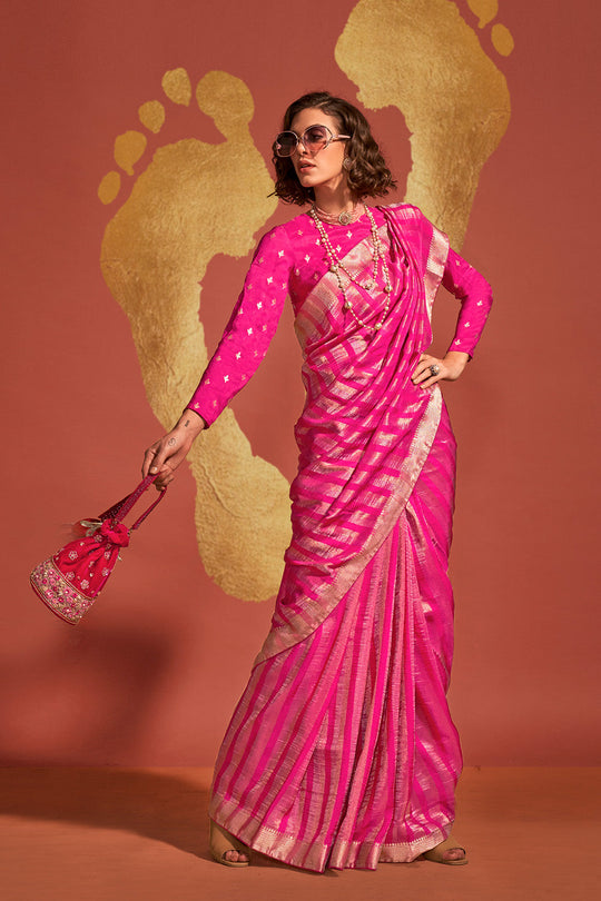 Jada Pink Viscose  Woven Ready to Wear One Minute Saree