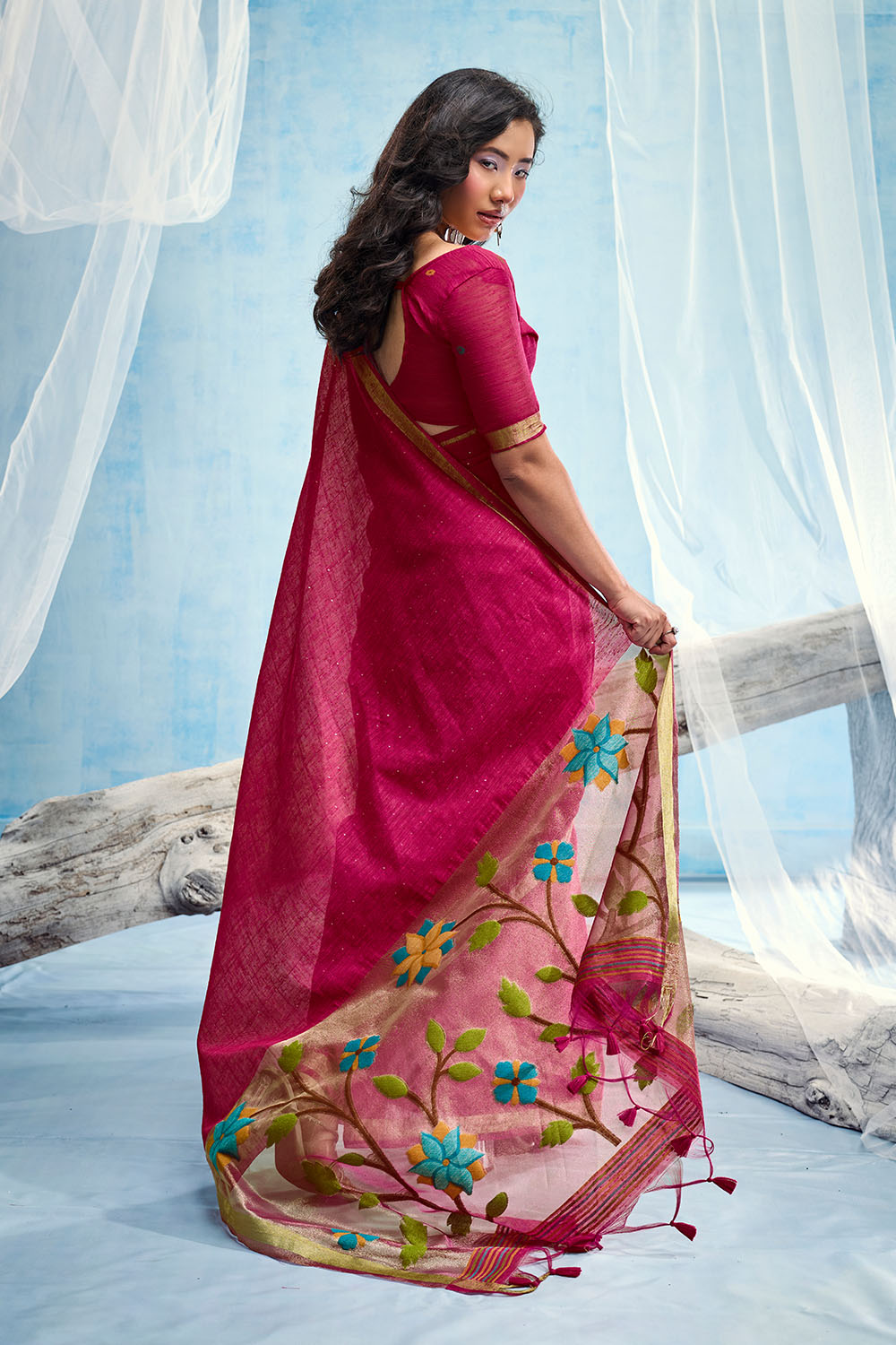 Sandhya Pink Munga Silk Handloom Weaving Zari Work  Ready to Wear Saree