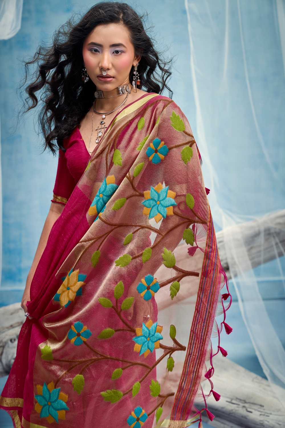 Sandhya Pink Munga Silk Handloom Weaving Zari Work  Ready to Wear Saree