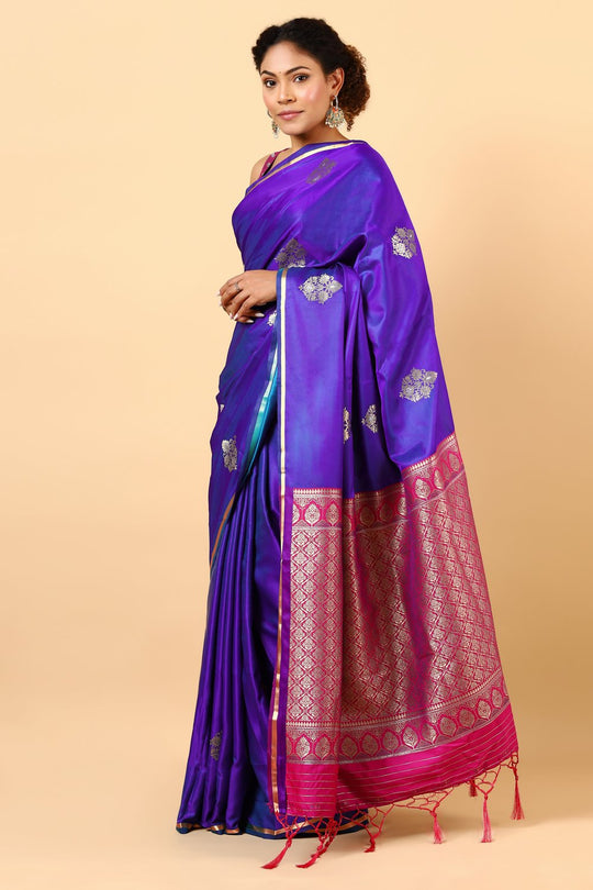 Laila Luxe Royal Blue Satin Designer One Minute Saree