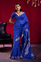 Nargis Royal Blue Satin Linen Handloom Weaving Silk Ready to Wear One Minute Saree