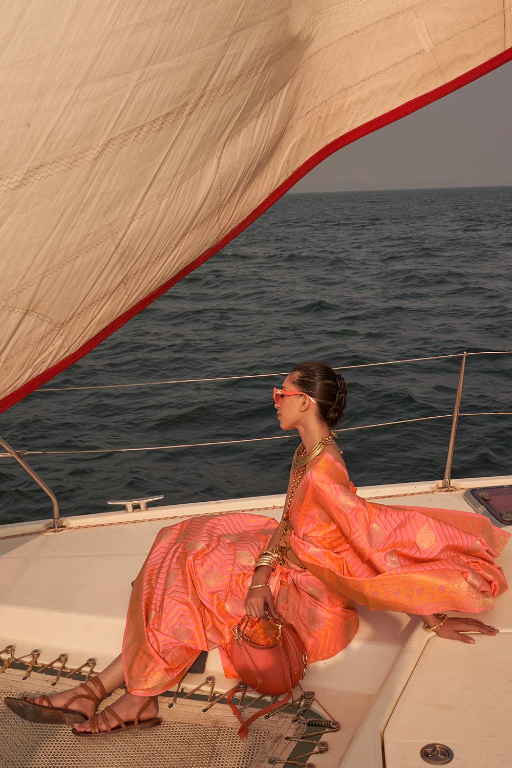 Deira Pink Satin Nylon Two Tone Weaving One Minute Saree