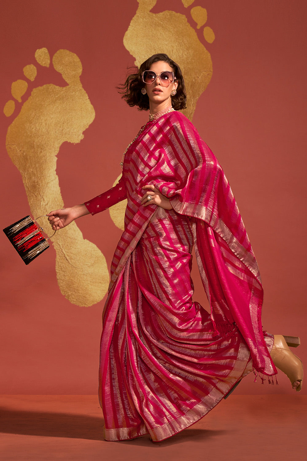 Jada Red Viscose  Woven Ready to Wear One Minute Saree