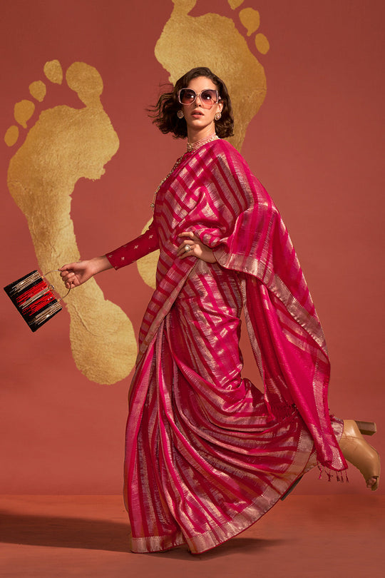 Jada Red Viscose  Woven Ready to Wear One Minute Saree