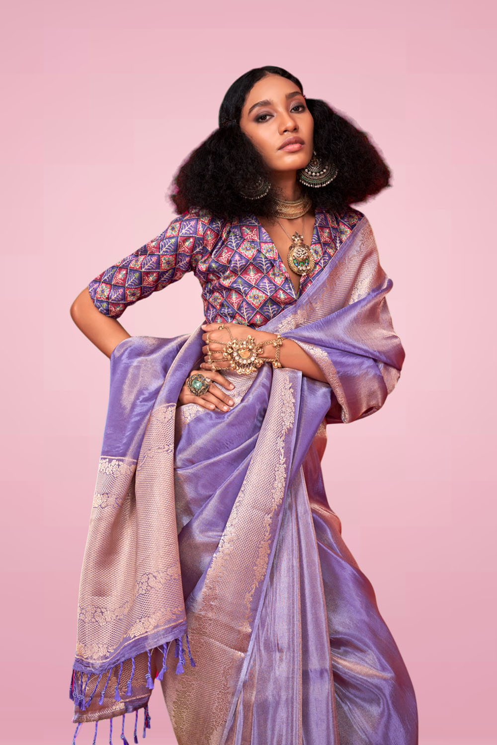 Laila Light Purple Pure Viscose Zari Tissue One Minute Saree