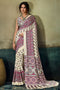 Bea Ivory White & Magenta Modal Satin Ajrakh Print Ready to Wear Saree