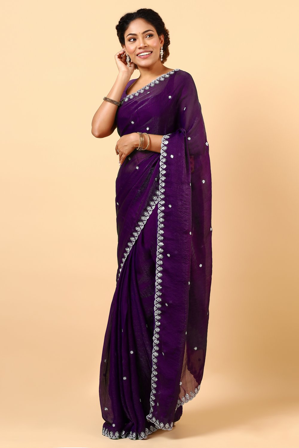 Mira Purple Paper Silk Embroidered Ready to Wear One Minute Saree