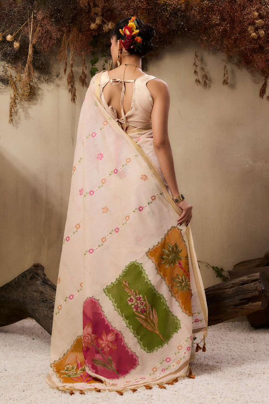 Raina Ivory Munga Cotton Handloom Ready to Wear Saree
