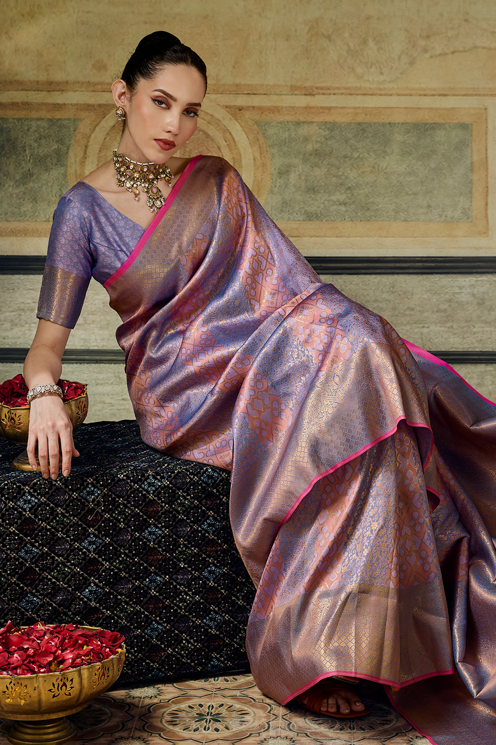 Azalea Lavender Purple Handloom Silk Zari Woven Designer Ready to Wear Saree