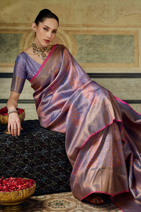 Azalea Lavender Purple Handloom Silk Zari Woven Designer Ready to Wear Saree