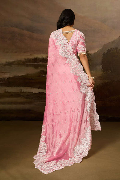 Lorna Light Pink Tissue Organza White Embroidered Ready to Wear Saree