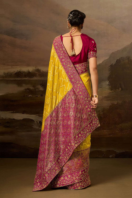 Mielle Luxe Mustard Pure Silk Zarkan Zardosi Work Ready to Wear Saree
