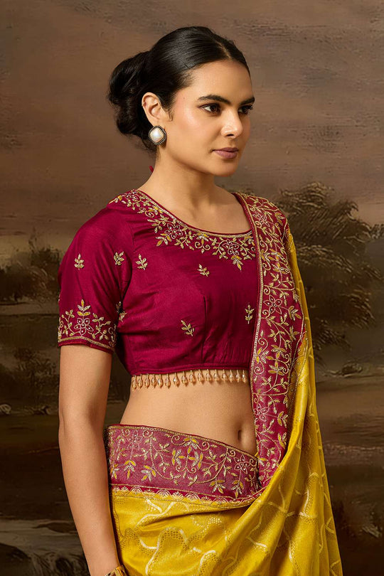 Mielle Luxe Mustard Pure Silk Zarkan Zardosi Work Ready to Wear Saree