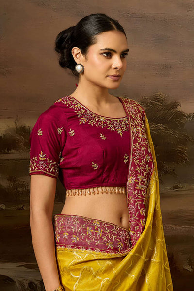 Mielle Luxe Mustard Pure Silk Zarkan Zardosi Work Ready to Wear Saree