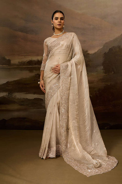 Eva Luxe Ivory Tissue Organza Embroidered Border Ready to Wear Saree