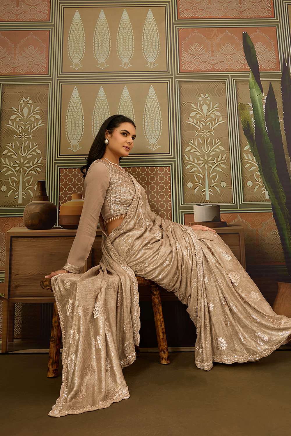 Charlotte Luxe Champagne Gold Pure Viscose Organza Cutdana Work Ready to Wear Saree