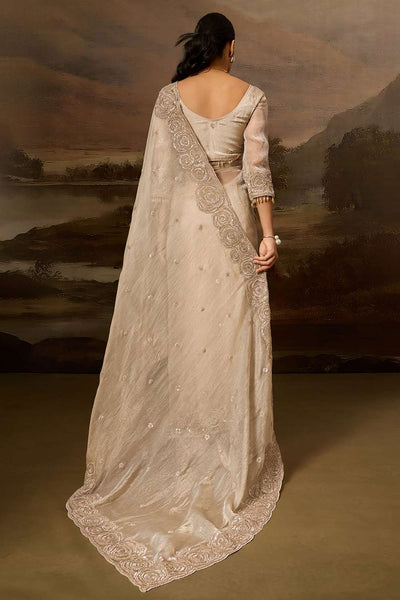 Eva Luxe Ivory Tissue Organza Embroidered Border Ready to Wear Saree