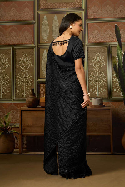 Amina Black Viscose Organza with Cutdana Work One Minute Saree