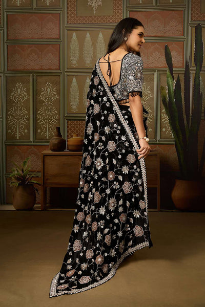Shabana Luxe Black Viscose Organza Sequins Embroidered Jaal Ready to Wear Saree