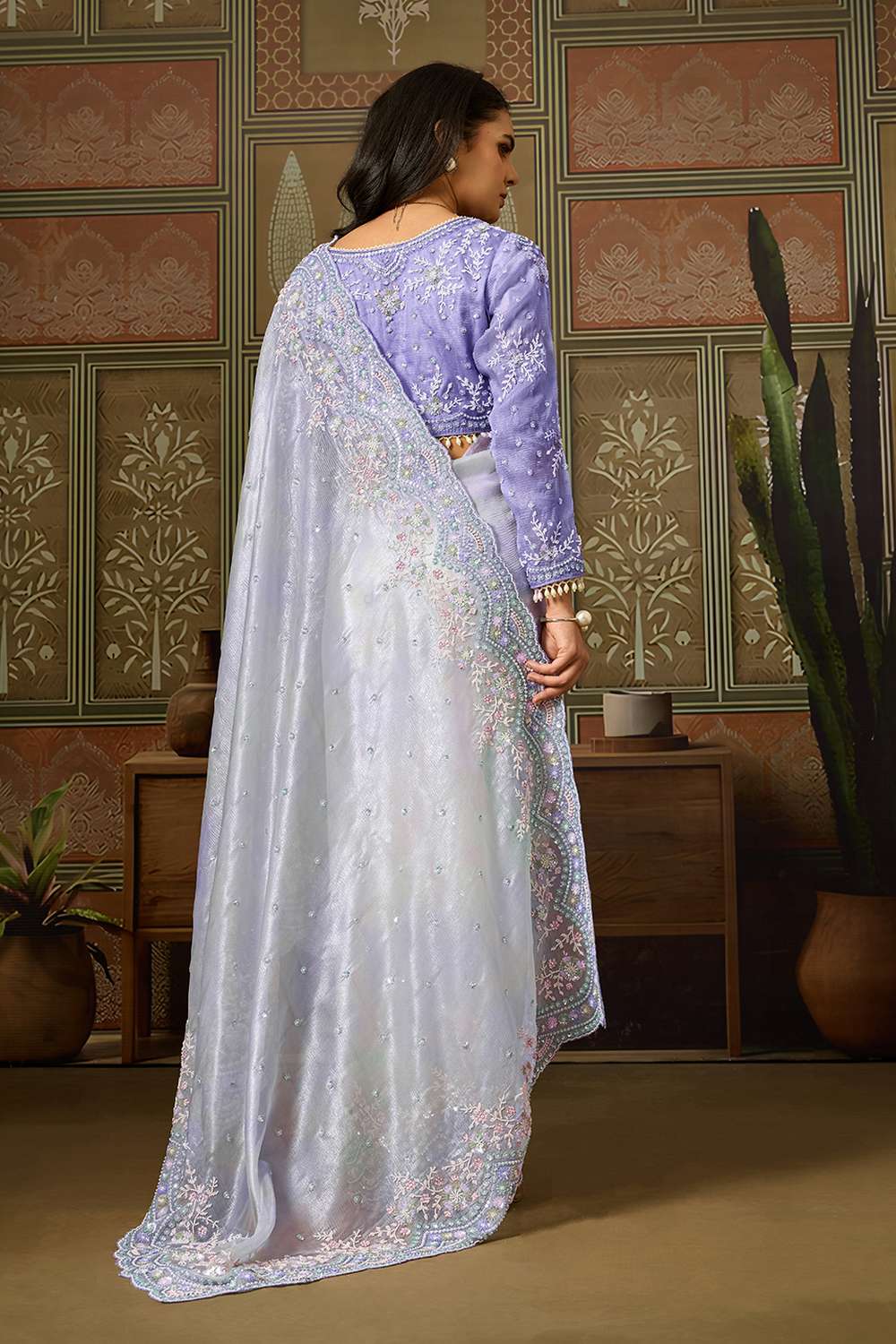 Alice Pastel Lavender Organza Moti Embellished Ready to Wear Saree