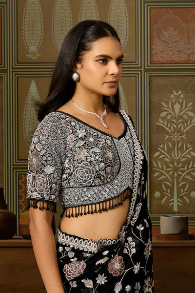 Shabana Luxe Black Viscose Organza Sequins Embroidered Jaal Ready to Wear Saree