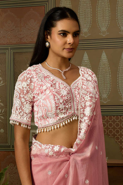Tina Dusty Pink Tissue Organza White Embroidered Ready Saree
