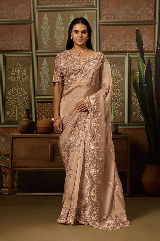 Charlotte Champagne Beige Tissue Organza with Sequins Ready to Wear Saree