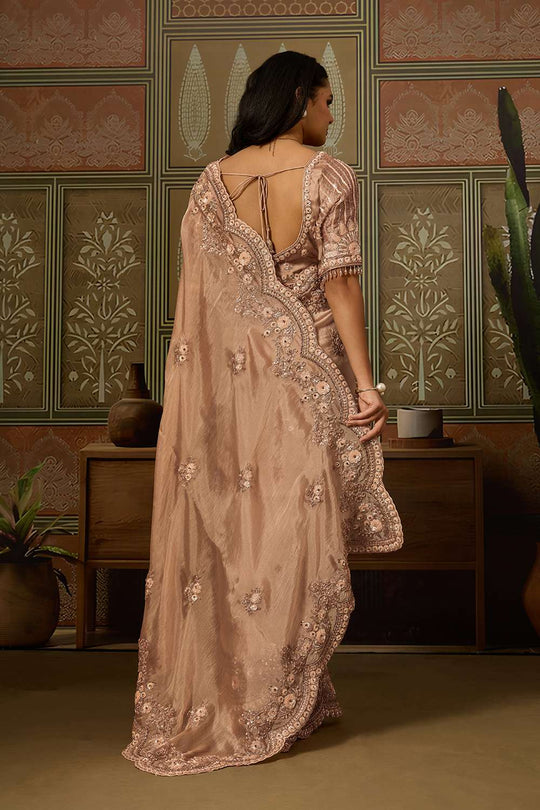 Charlotte Champagne Beige Tissue Organza with Sequins Ready to Wear Saree