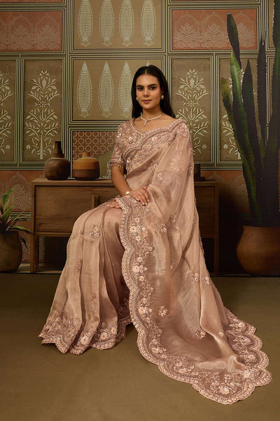 Charlotte Champagne Beige Tissue Organza with Sequins Ready to Wear Saree
