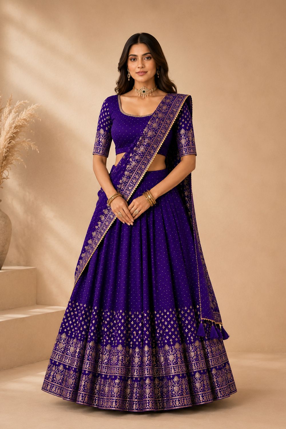 Alissa Purple Crepe Zari Embroidered Ready to Wear Lehenga Saree