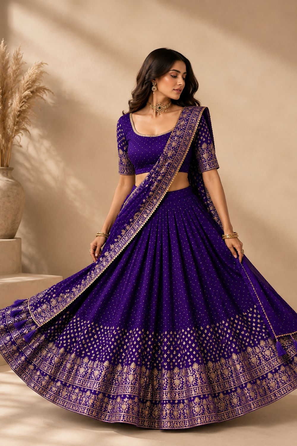 Alissa Purple Crepe Zari Embroidered Ready to Wear Lehenga Saree