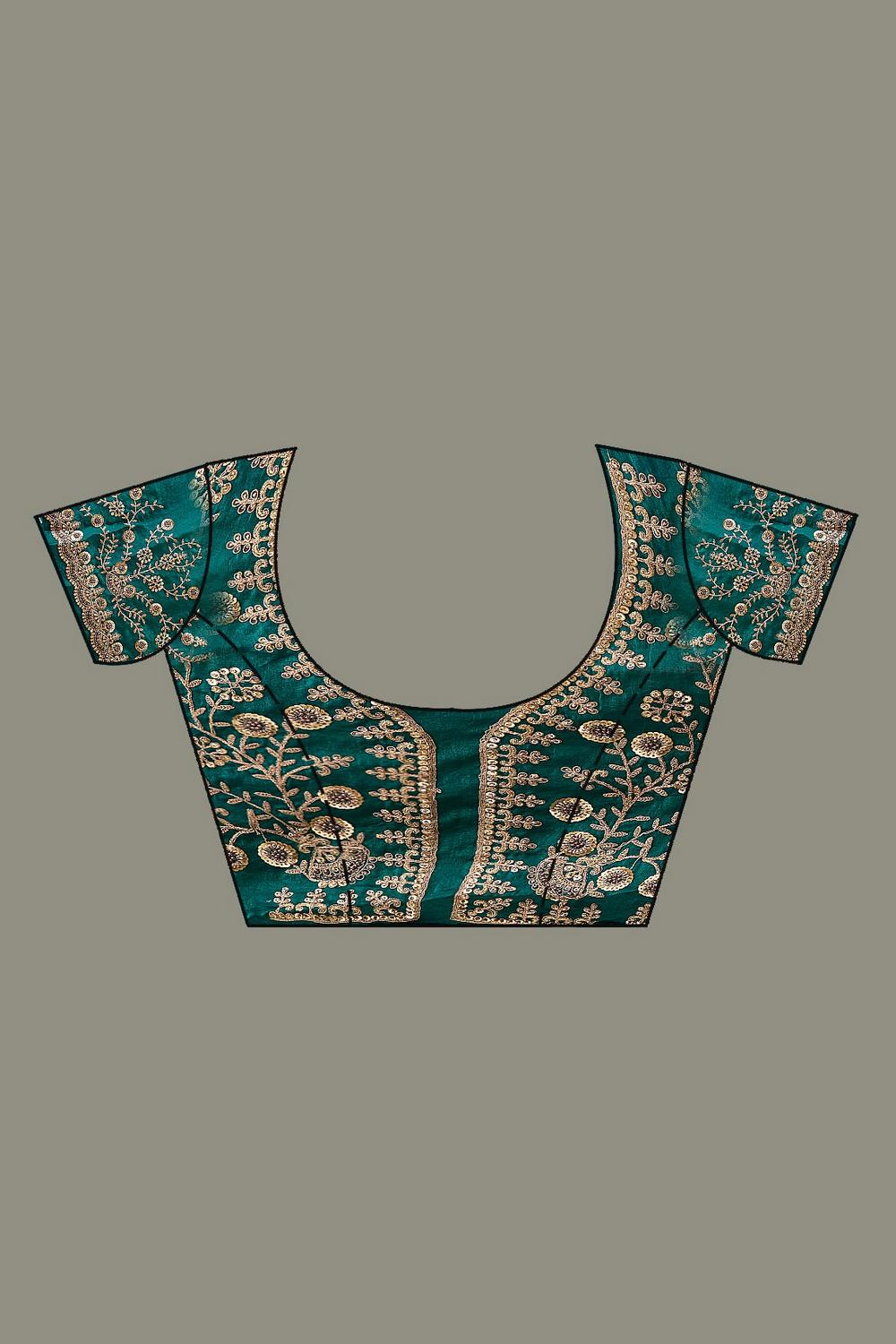 Mumtaz Teal Tissue Gold Embroidered Ready to Wear Saree