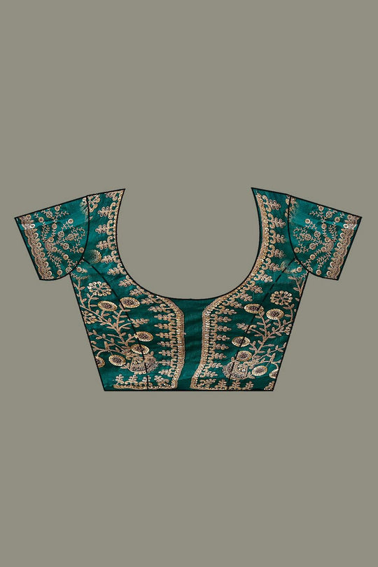 Mumtaz Teal Tissue Gold Embroidered Ready to Wear Saree