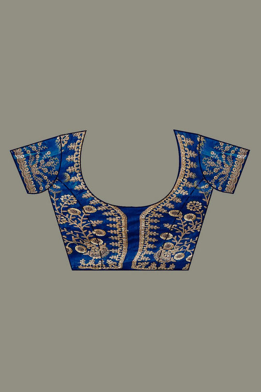 Mumtaz Royal Blue Tissue Gold Embroidered Ready to Wear Saree