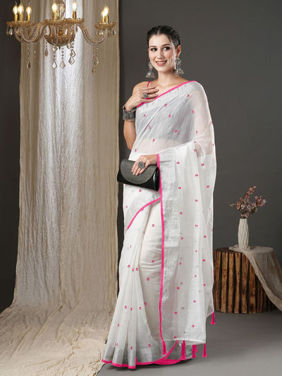 Jasmine White Cotton Printed One Minute Saree