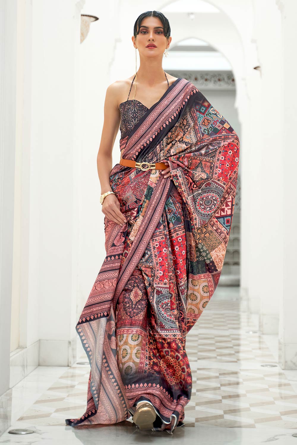 Kalamkari Multi-Color Printed Pure Silk One Minute Saree