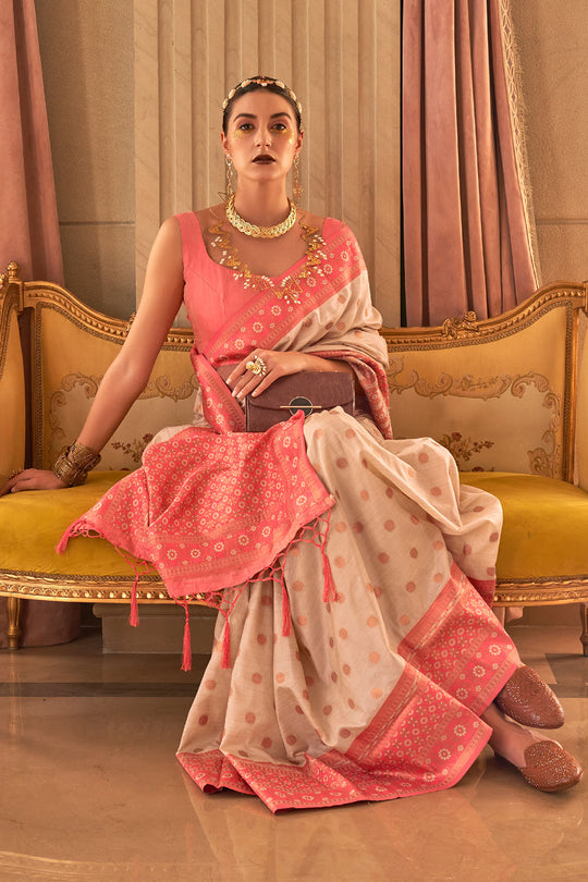 Dalila Coral Pink Satin Woven Ready to Wear One Minute Saree