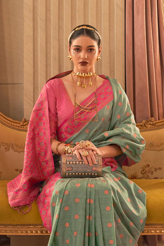 Dalila Green Satin Woven Ready to Wear One Minute Saree