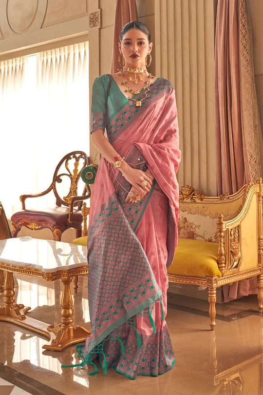 Dalila Pink Satin Woven Ready to Wear One Minute Saree