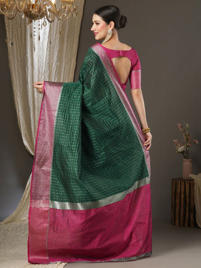 Aura Green & Magenta Silk Jacquard One Minute Saree