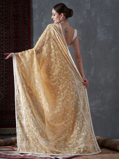 Kavi Yellow Organza Lace One Minute Saree