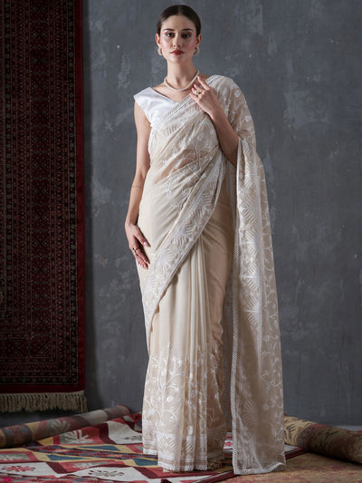 Kavi Beige Organza Lace One Minute Saree